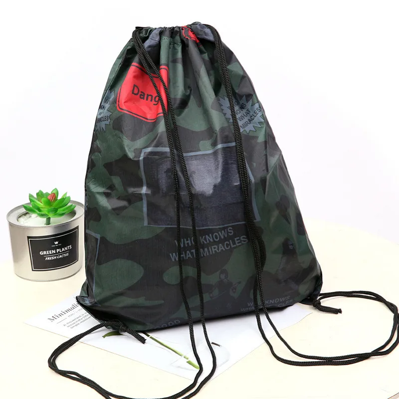 Водонепроницаемая сумка на шнурке унисекс модный Карманный Рюкзак Камуфляжный мужской высококачественный мягкий складной рюкзак для покупок футбол SY95 - Цвет: black green
