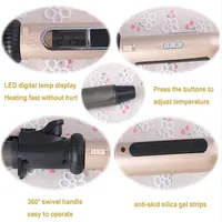 Bigoudi professionnel en titane Nano, Styles de taille de diamètre, avec LED numérique, couleur noir + or, fer à friser rotatif automatique 5