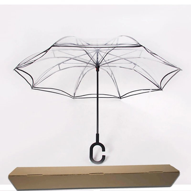Обратный прозрачный зонтик двойной слой перевернутый ветрозащитный C Ручка ветрозащитный дождь автомобиль зонты для женщин дождевик - Цвет: transparent with box