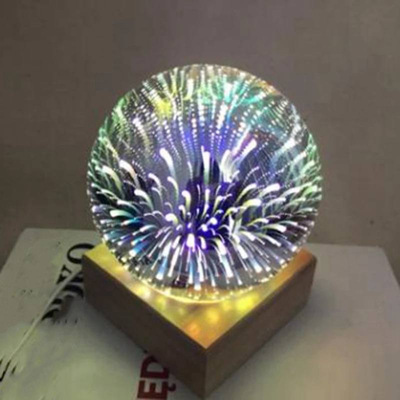 

Wood Colorful 3D Light Magic Projector Ball 3D Lamp Usb Power Supply Bedroom Bedside Night Light Party Star Atmosphere Night L