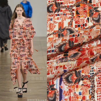 

New wide-format printing inkjet crepe silk fabric 12mm print skirt clothing cheongsam silk fabric wholesale silk cloth