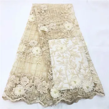 

French Beads And Stones Lace Fabric 2018 Latest African Mesh Tulle Lace Fabric 5Y High Quality Nigerian Net Lace Fabric rf65-614
