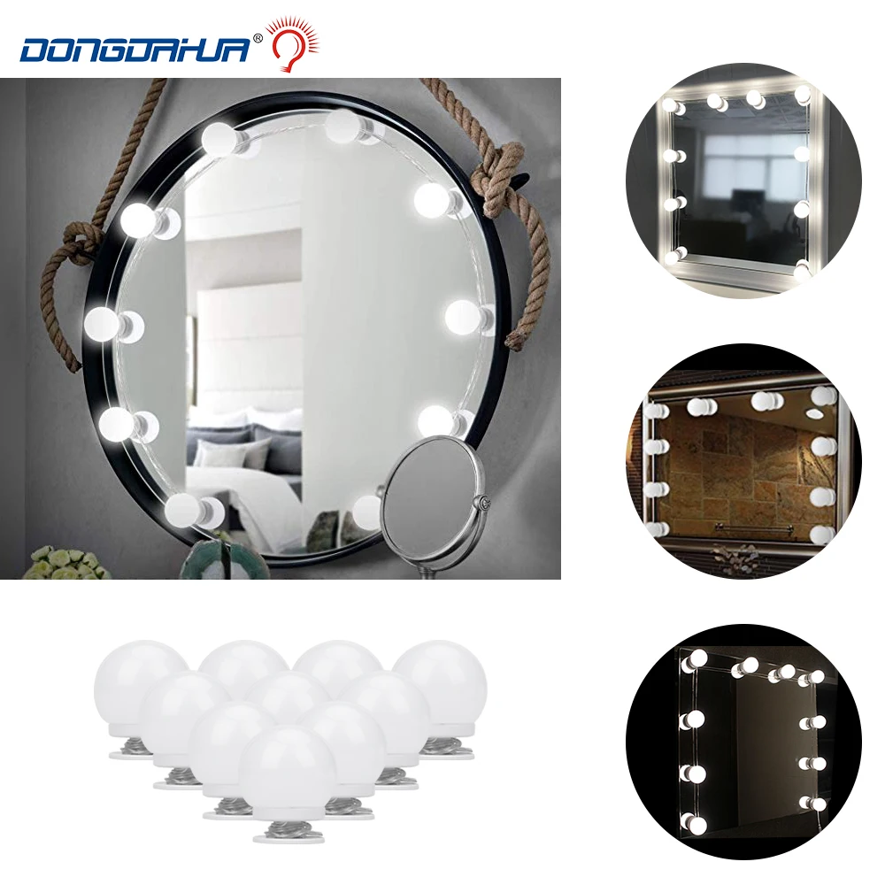 

LED Vanity Lights,Hollywood Style Makeup Mirror Light bulbs for Dressing Table with Dimmer & Adapter Plug in 10PCS Mirror Bulbs