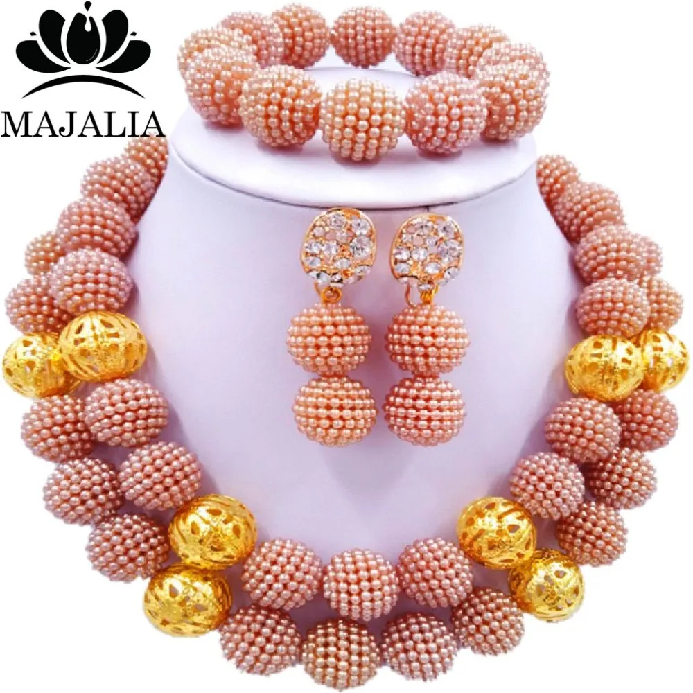 

Majalia Fashion Peach Lady Nigerian Wedding African Jewelry Set Plastic Beads Bride Jewelry Sets Free Shipping 2QW022