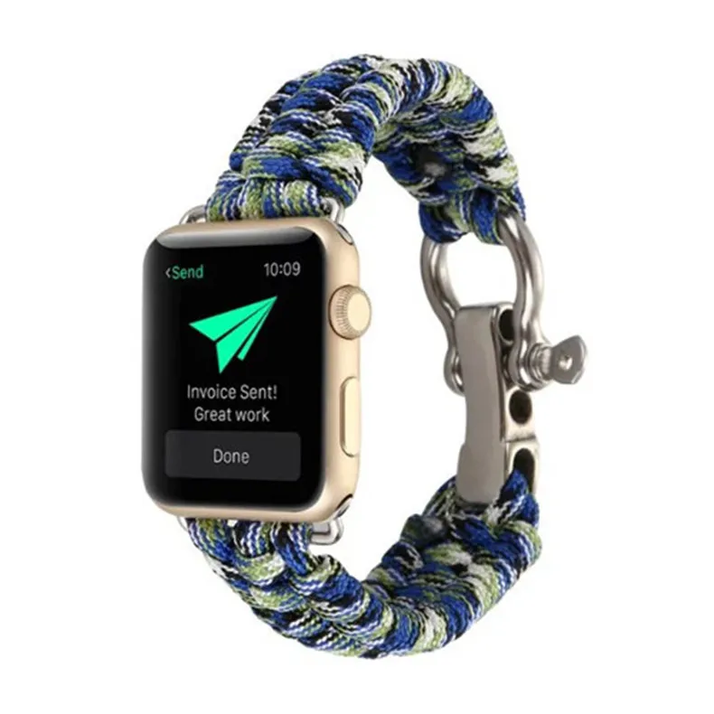 Тканый нейлоновый веревочный ремешок для apple watch band apple watch 4 3 band 44 мм 42 мм 38 мм 40 мм iWatch ремешок для выживания Открытый ремень