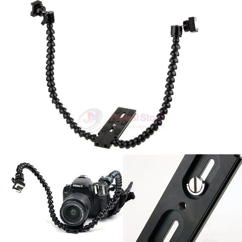 Flexible Dual Arm Dual shoe Flash Bracket Macro Shot DSLR case for