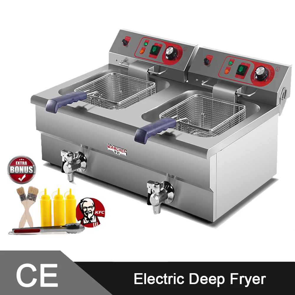 New 3000w Electric Countertop Deep Fryer With Oil Tap Dual Tank