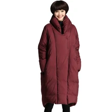 Большие размеры 80 кг можно носить Женский пуховик на утином пуху Зимняя парка длинное утепленное пальто женское просторное с воротником-стойкой Дизайнерская одежда