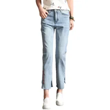 Джинсовые джинсы для женщин Harjauku Kawaii джинсы шикарные Джинсы бойфренда Длина по щиколотку прямые джинсы женские#1749