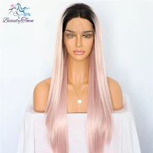 BeautyTown Ombre розовый натуральный прямой термостойкие волосы для женщин Свадебная вечеринка Хэллоуин подарок Синтетические Кружева передние парики на каждый день