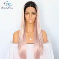 BeautyTown Ombre Pink Natural Straight Heat Resistant Hair Women Wedding Party Halloween Present Synthetic Lace Front Daily Wigs