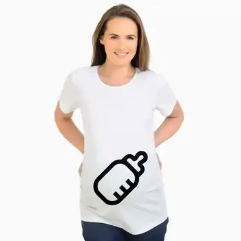 

New 2020 Creative Maternity Clothes Funny maternity pregnancy t shirt baby's bottle Printed Pregnant nursing T-shirt Plus Size