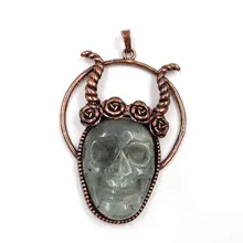 Ретро натуральный камень лабрадорит бронзовый череп голова Скелет зловещий кулон для женщин мужчин ожерелье крутые модные украшения