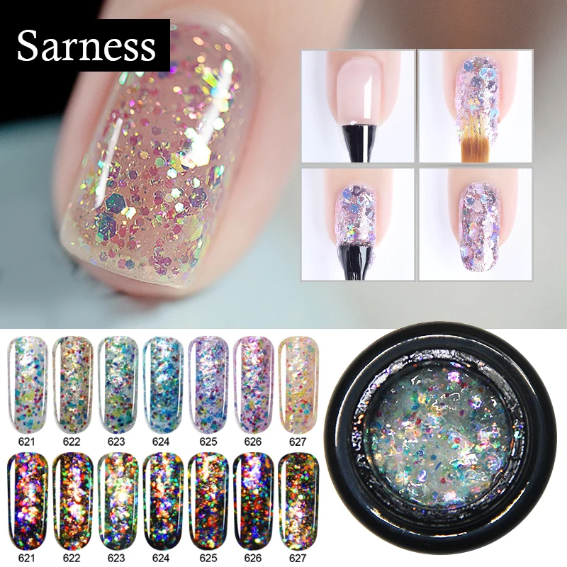 

Sarness Sequins Gel Nail Polish Glitter Shiny Diamond UV Nail Gel Vernis Semi Permanent Gelpolish UV LED Esmalte Gel Manicure