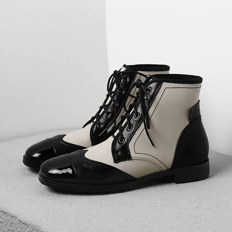 

Mixed Color Women Boots Short Booties Low Heel Front Lace Up Mid-calf Boots Round Toe Short Plush Warm Winter Women Shoes Chic