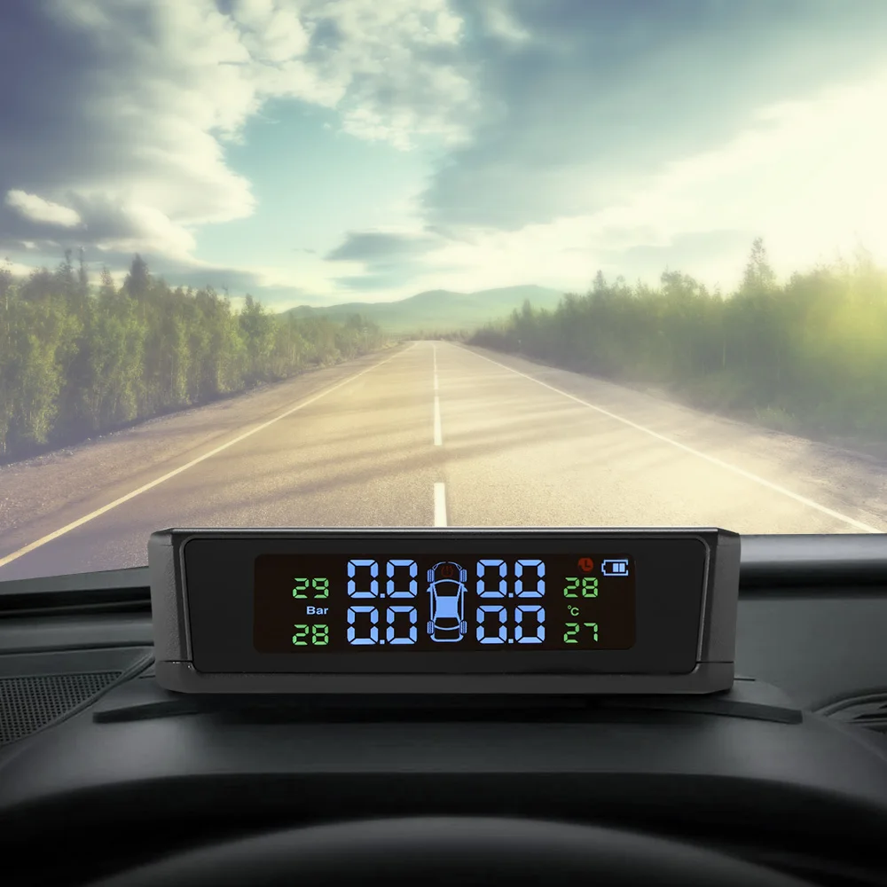 Беспроводная автомобильная система сигнализации давления в шинах TPMS ЖК-дисплей с солнечной батареей автомобильный 4 Внешний датчик Температурная сигнализация