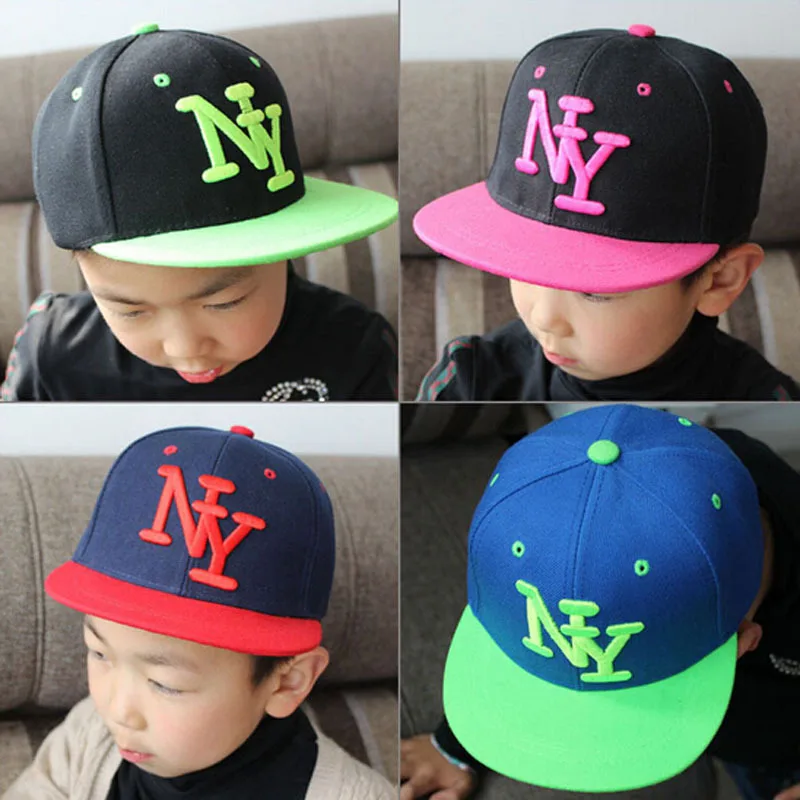 2015 New Free shipping fashion NY Kids Snapback Cartoon Embroidery Children Cotton Baseball Cap Boys Girl Caps Hip Hats | Тематическая