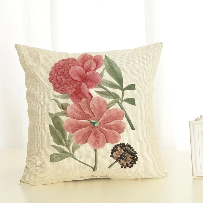 Shabby Chic Decor Printed Blue Flowers Cushion Cover 45x45cm Linen Frame Throw Pillow Covers Pillow Cases Cushions Home Decor