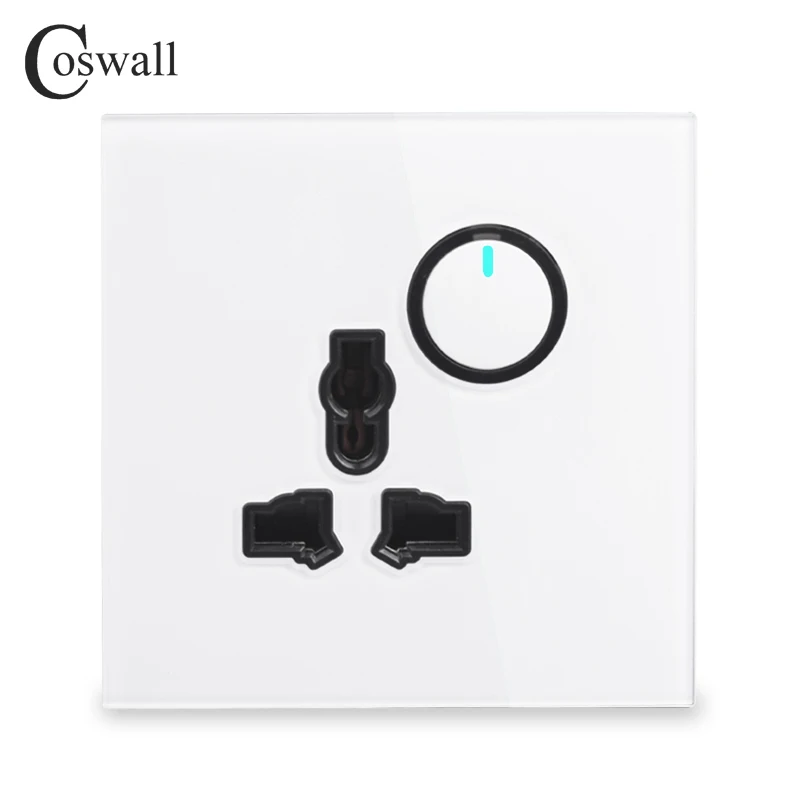 Coswall кристалл стеклянная панель настенная универсальная розетка+ 1 комплект 2 способа прохода через светильник переключатель светодиодный индикатор - Тип: White