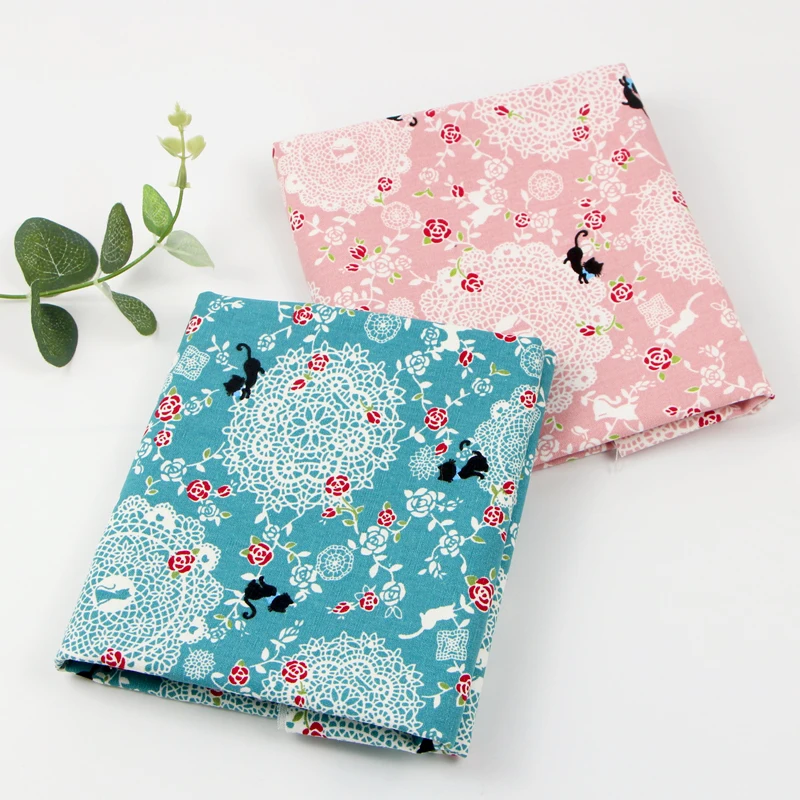 

NEW cat Patchwork Printed Cotton Linen Fabric For DIY Quilting & Sewing Placemat,Bags Material, 50x145cm D30