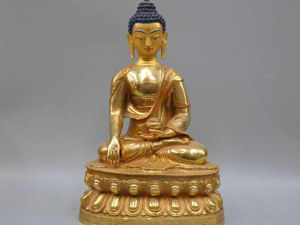 

13'' China Tibet Shakyamuni Buddha Bronze Statue Earth Touching Gesture