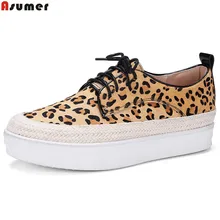 ASUMER/черная, красная, желтая, леопардовая модная весенне-осенняя Дамская обувь повседневная женская кожаная обувь на плоской платформе с квадратным носком