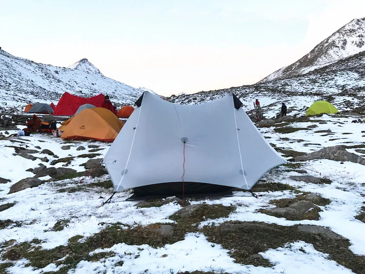Kaufen 2019 LanShan 2 3F UL GETRIEBE 2 Person Oudoor Ultraleicht Camping Zelt 4 Saison Professionelle 15D Silnylon Kolbenstangenlosen Zelt