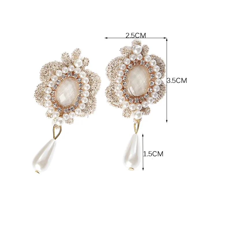 TDQUEEN Dangle Drop Earrings Rhinestones Wedding Women Fashion Earrings Simulated Pearl French Lace Fabric Dangling Earring (1)