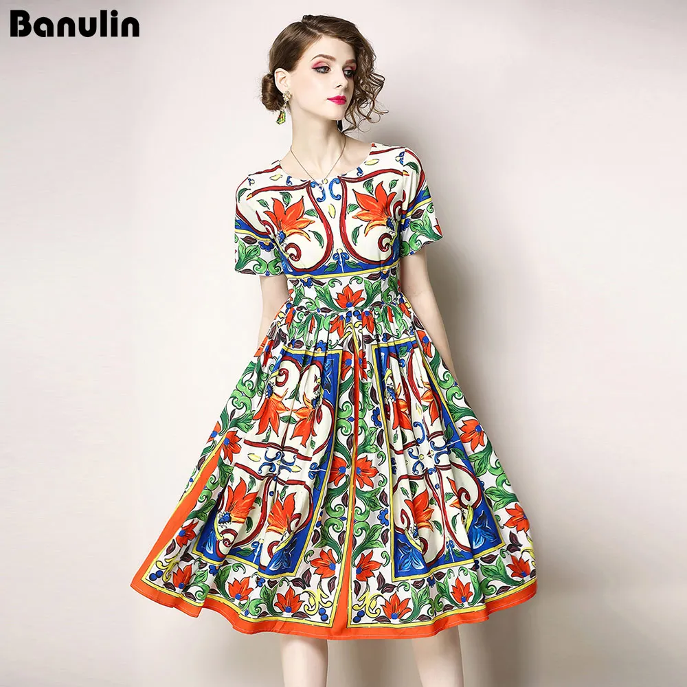 2021 Runway Dress Spring Summer Fashion Women High Quality Floral Print ...