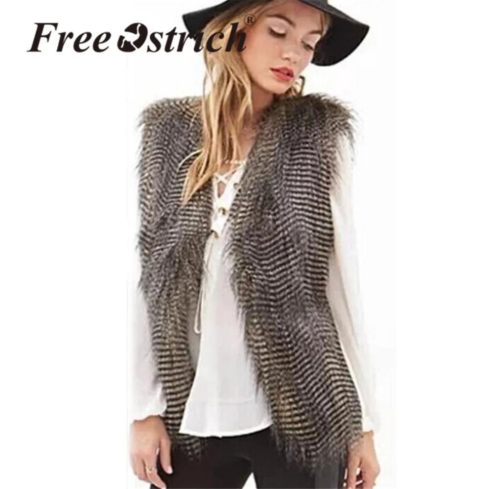 Free Ostrich Super Qulity Winter Women 2018 Lady Faux Fur Vest Sleeveless Coats Outerwear Jackets Waistcoat E0740