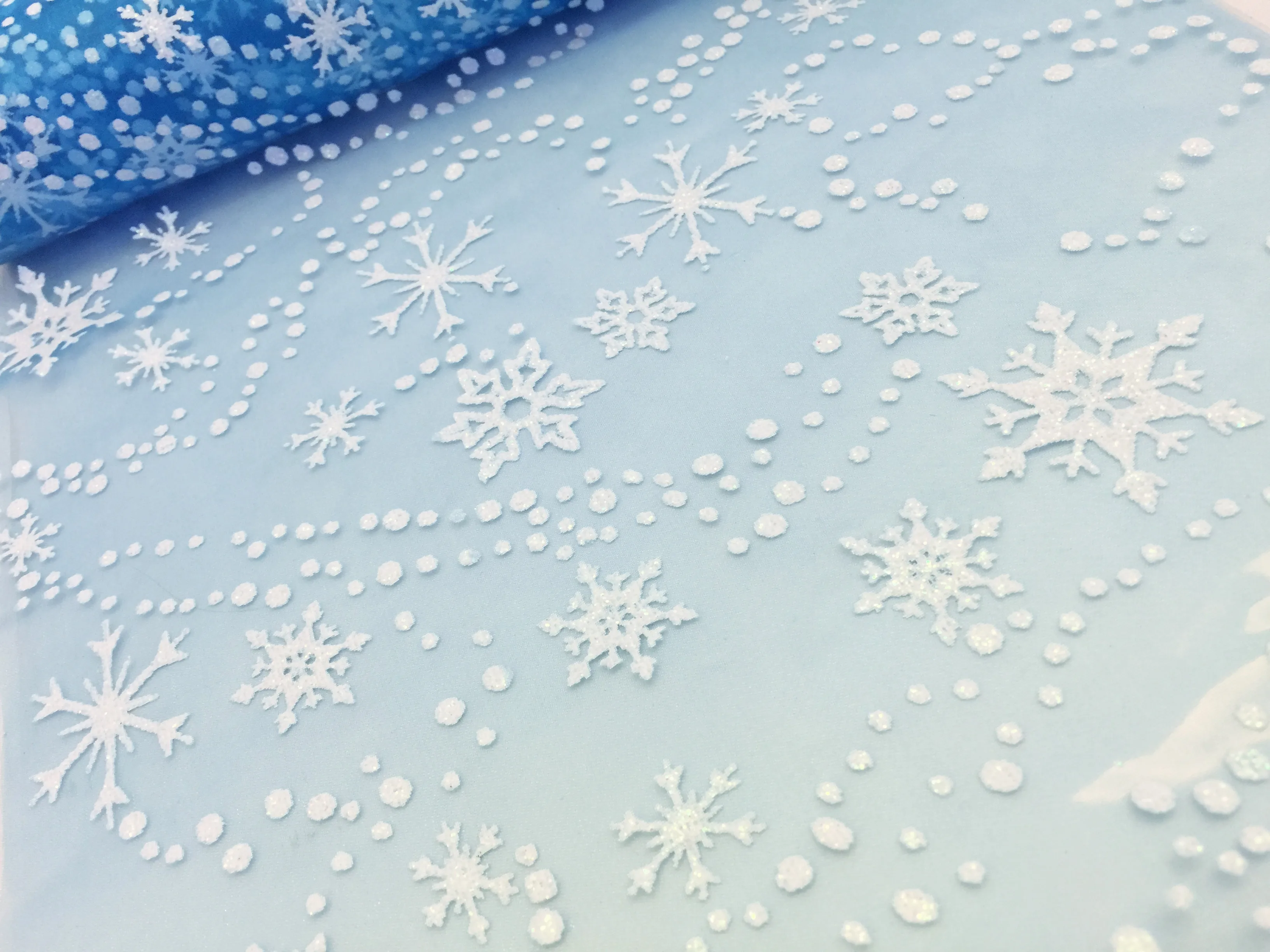 ZLJQ 27cm*10Yards Blue White Glitter Shimmering Snowflake Glitter Frozening Snow Tulle Roll Tutu Skirt Wedding Gift Bow Craft