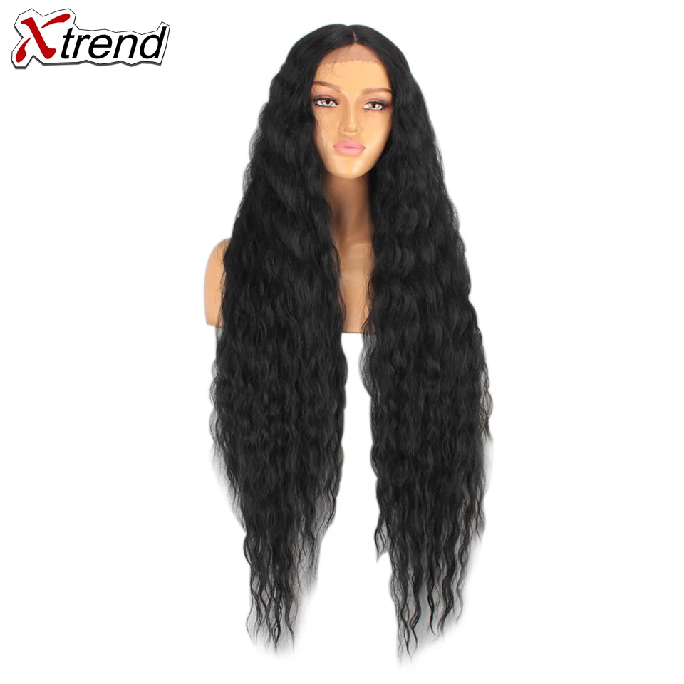 Xtrend, синтетический парик на кружеве, черный, 40 дюймов, 613, красный, коричневый, Омбре, парики для женщин, косплей, афро, длинные волосы, кудрявые, средняя часть