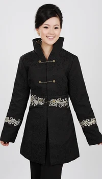

Free Shipping Black Chinese Women's Cotton Silm embroidery Long Jacket Coat Winter Overcoat Size S M L XL XXL XXXL 4XL 2255-2