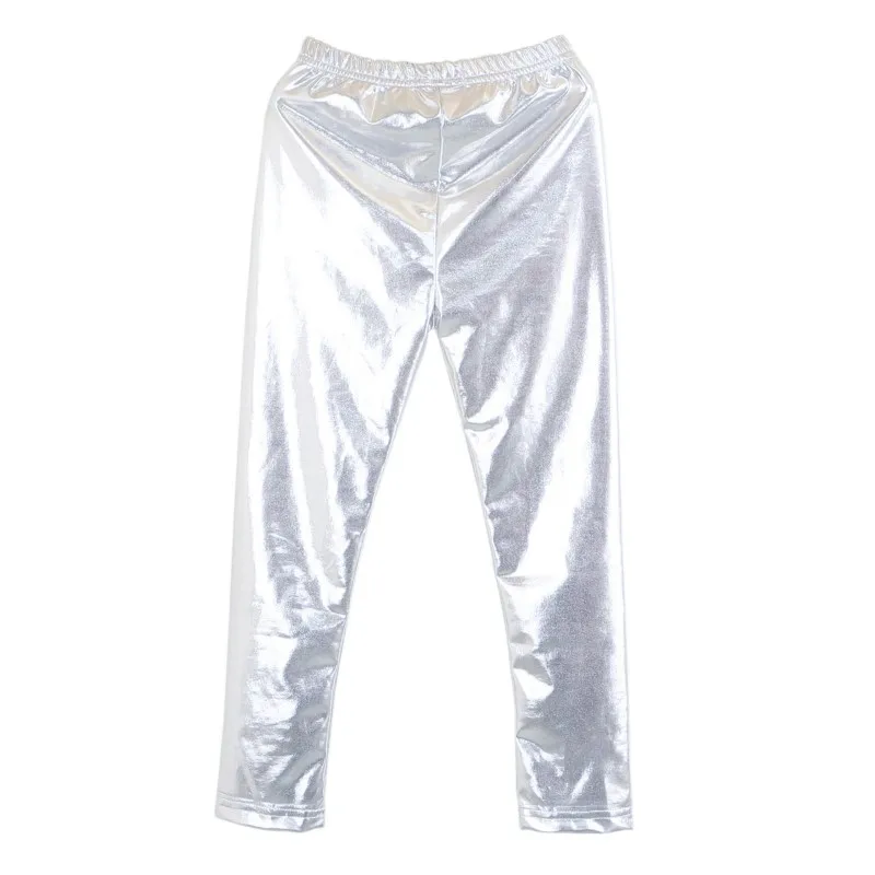 Популярные Модные обтягивающие штаны с металлическим блеском для маленьких девочек, леггинсы, повседневные крутые штаны, укороченные штаны, детская одежда