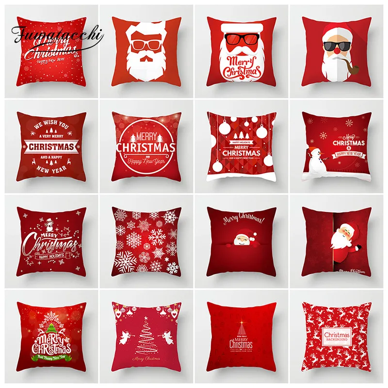 

Fuwatacchi Christmas Cushion Cover Polyester Red Santa Claus Deer Snowman Pillow Cover Case Home Sofa Decorative Pillowcase