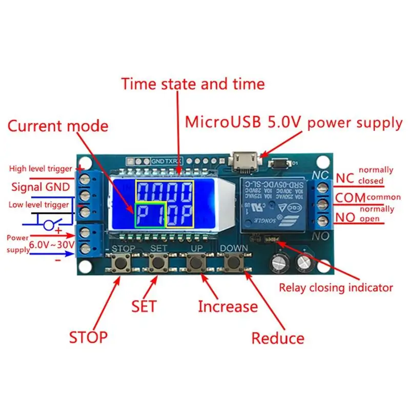 Micro Usb цифровой ЖК-дисплей реле времени задержки модуль Dc 6-30 в управление многофункциональный таймер переключатель цикл запуска модуль Плата