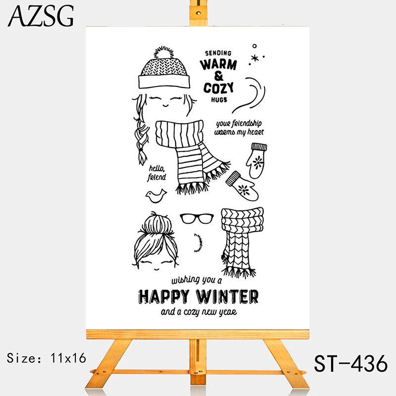 

AZSG Scarf Gloves Glasses Lovely Girl Clear Stamps For DIY Scrapbooking/Card Making/Album Decorative Silicone Stamp Crafts