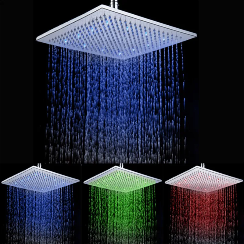

Newest 3color red/pink/blue rainfall LED Shower head 12inch bathroom 7 color rainbow shower led LD8030-A7