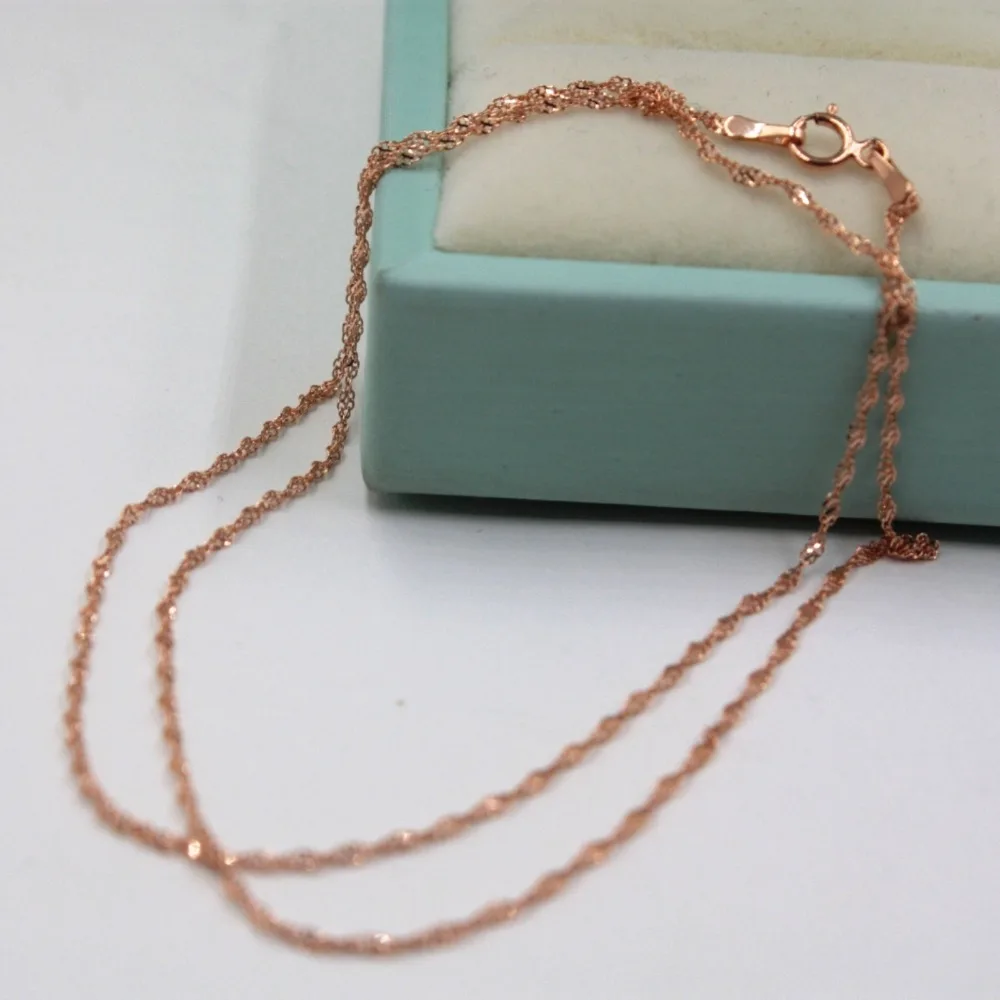 

Fine Au750 Real 18K Rose Gold Chain Women Singapore Link Necklace 18inch