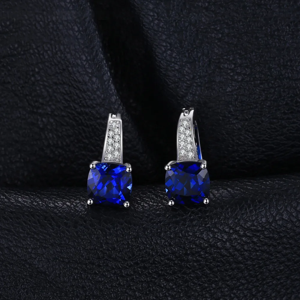 Cushion 4.4ct Created Blue Sapphires 925 Sterling Silver Clip Earrings Women Fashion Statement Gemstone Jewelry ear clip earrings,clip earrings