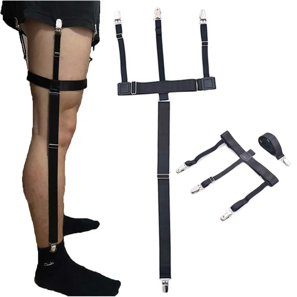 Yienws Men Suspenders for Shirt Holder Assemblable Sock Garters Elastic