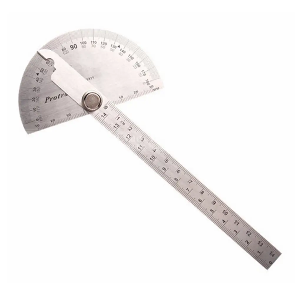 0 180 Degree Angle Ruler Round Head Rotary Protractor 145mm Adjustable Universal Stainless Steel Measuring Tool