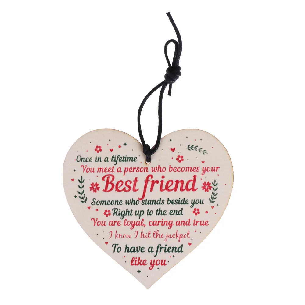 1PC Friend Birthday Gifts Thank You Wooden Hanging Heart Friendship Plaque Sign Crafts Home Decor Heart Sign