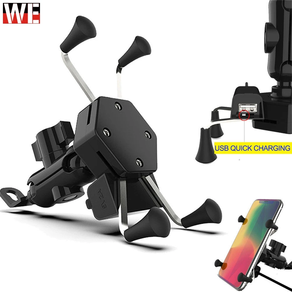 

Universal Motorcycle Motorbike Mobile Phone Mount Holder X Clamp USB Charge Handlebar Holder For GPS iPhoneX 8 7 6s