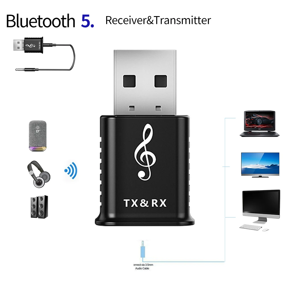 

2 in 1 Portable USB Bluetooth 5.0 Transmitter Receiver Car kit Mini 3.5mm AUX Wireless Stereo Audio Adapter For Car Music For TV