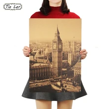 TIE LER London famoso edificio Big Ben nostálgico papel Kraft clásico decoración de carteles pintura pegatinas de pared 36X51,5 cm