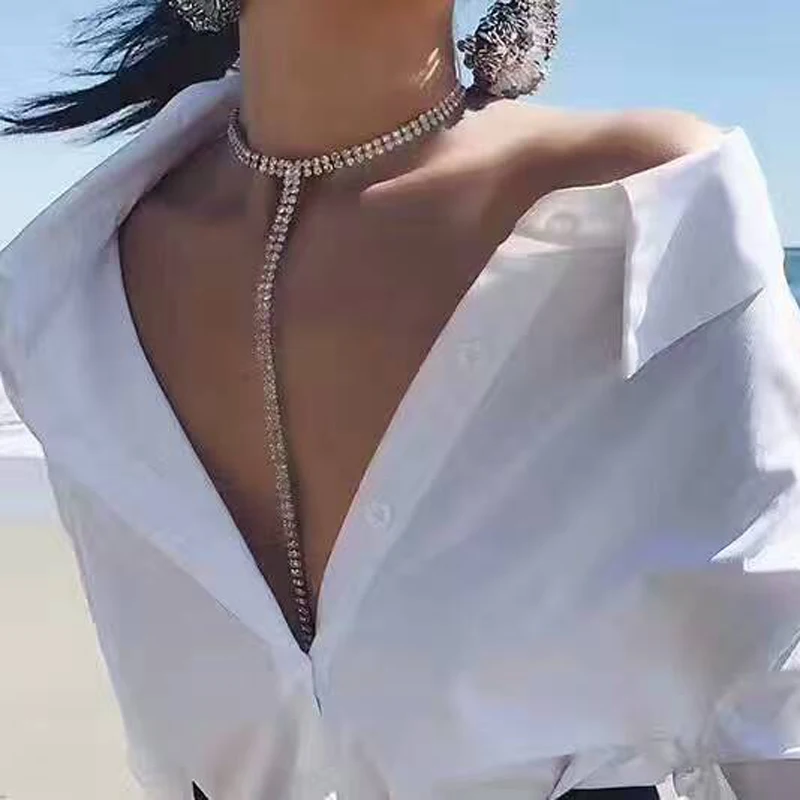 

2019 Trendy Sexy Shining Rhinestone Chain Link Necklace for Women Girl Gifts Luxury Crystal Necklace Fashion Banquet Jewelry