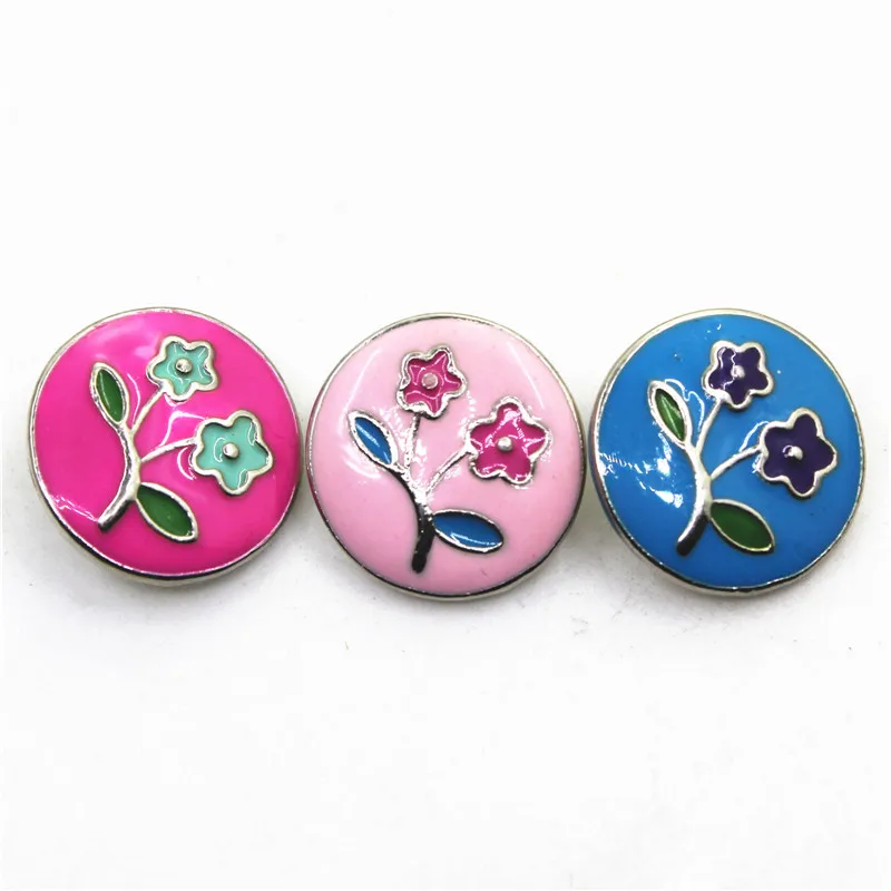 

Cheap price 10pcs Mix enamel flower Snap Buttons fit 18mm Snap Bracelet Bangles DIY Jewelry Snap Pendant Charms
