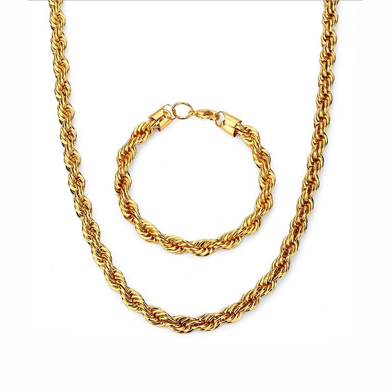 Simple Rope Necklace Twisted Singapore Chain Round Thick Gold Metal