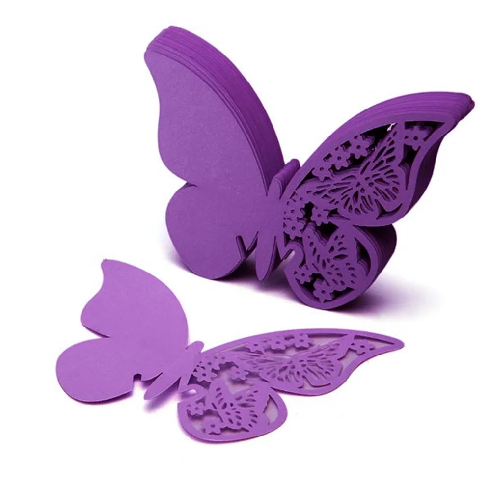 

50pcs Butterfly Place Escort Wine Glass Cup Paper Card for Wedding Party Home Decorations White Blue Pink Purple Name Cards